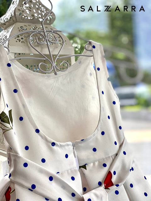 Blue Cherry Charm Детска рокля на сини точки и черешки