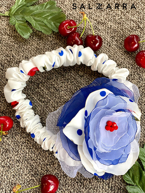 Blue Cherry Charm Детска рокля на сини точки и черешки