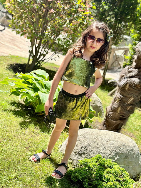 Dazzle Bloom Green Sequin Children's Skirt