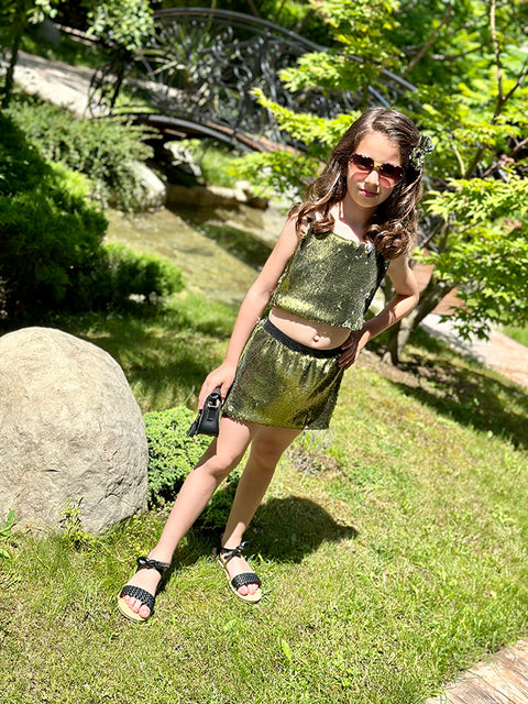 Dazzle Bloom Green Sequin Children's Skirt