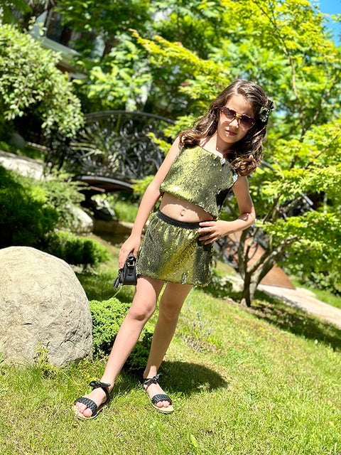 Dazzle Bloom Green Sequin Children's Skirt