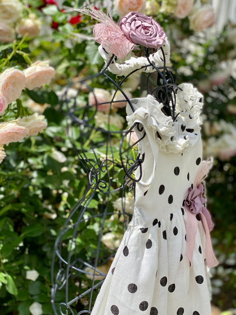 Polka Blossom Summer dress made of linen and cotton in ecru with dots