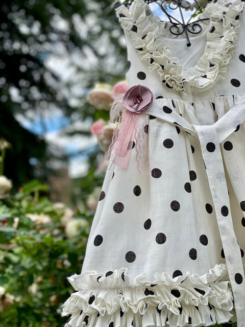 Polka Blossom Summer dress made of linen and cotton in ecru with dots