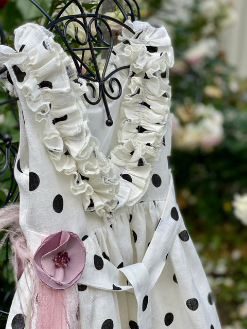 Polka Blossom Summer dress made of linen and cotton in ecru with dots