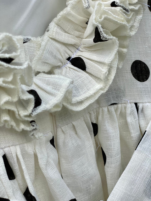 Polka Blossom Summer dress made of linen and cotton in ecru with dots