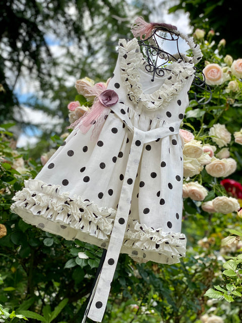Polka Blossom Summer dress made of linen and cotton in ecru with dots