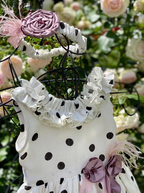 Polka Blossom Summer dress made of linen and cotton in ecru with dots