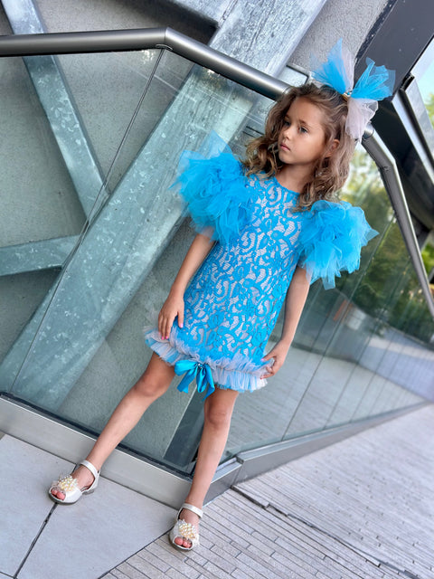 Blue Serenade Dress Детска синя дантелена рокля