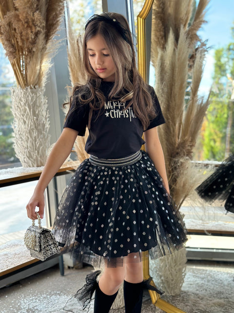 Dots Черна тюлена пола със сребристи точки