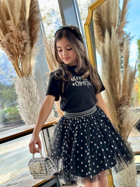 Dots Черна тюлена пола със сребристи точки