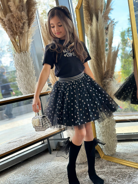 Dots Черна тюлена пола със сребристи точки