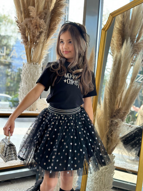 Dots Черна тюлена пола със сребристи точки