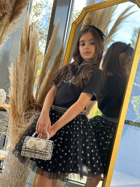 Dots Черна тюлена пола със сребристи точки