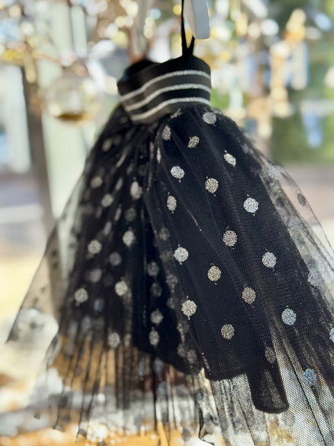 Dots Черна тюлена пола със сребристи точки