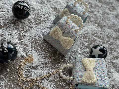 Baby Pearl Blue Чанта букле перлена панделка