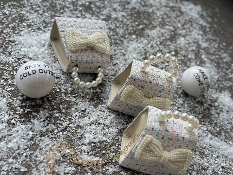 Baby Pearl Ecru Boucle Pearl Ribbon Bag