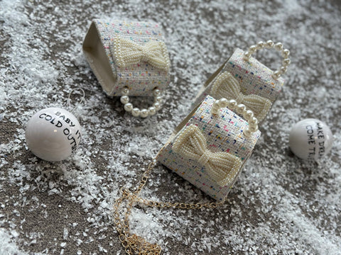 Baby Pearl Ecru Boucle Pearl Ribbon Bag
