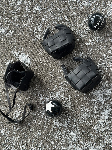 Mini Woven Charm in black Черна чанта