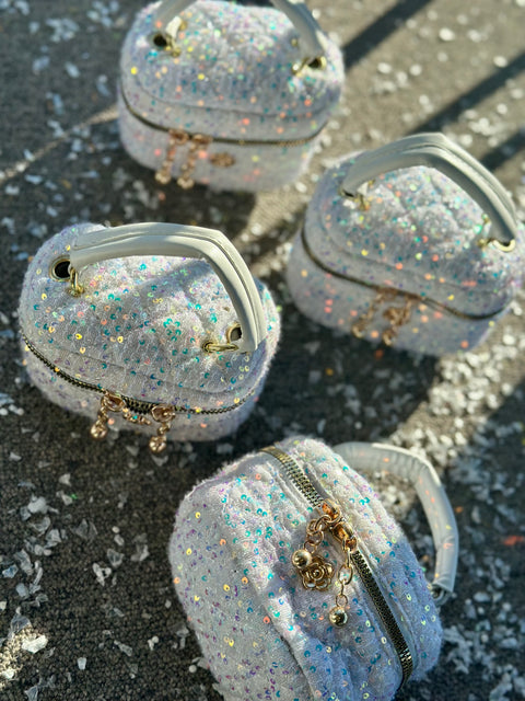 White &amp; Pink Sparkle Bag Children's bag with sequins and gold accents