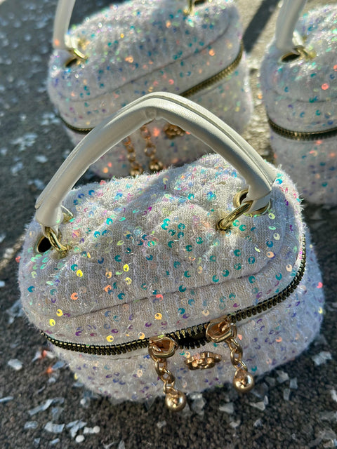 White &amp; Pink Sparkle Bag Children's bag with sequins and gold accents