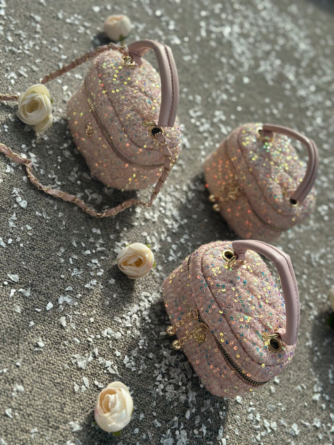 White &amp; Pink Sparkle Bag Children's bag with sequins and gold accents