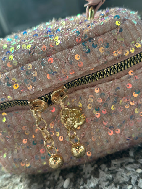 White &amp; Pink Sparkle Bag Children's bag with sequins and gold accents