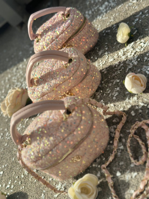 White &amp; Pink Sparkle Bag Children's bag with sequins and gold accents