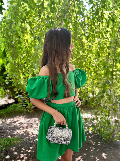 Verde Vita Зелен топ от лен с буфан ръкави