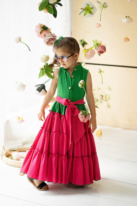 Fiesta Rosa дълга рокля от памук и лен