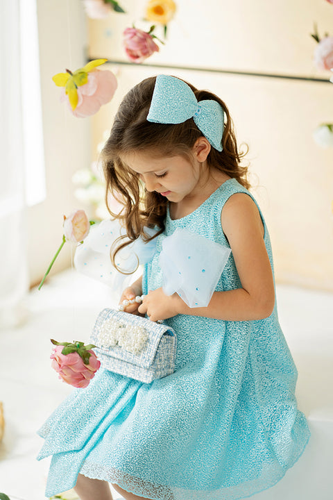 Estrella Clara Детска рокля от бродиран плат в синьо