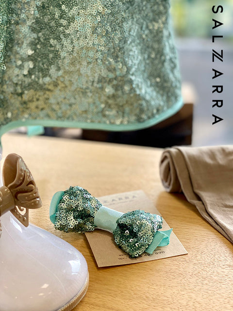 Frosted Glow Детска рокля зелени пайети