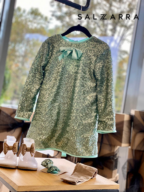 Frosted Glow Детска рокля зелени пайети