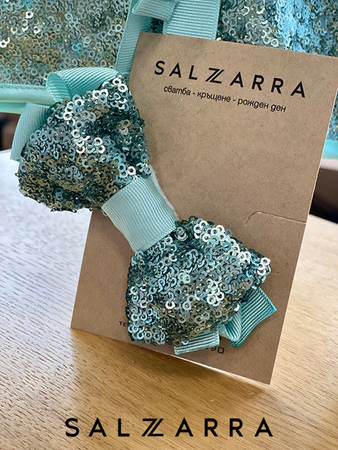 Frosted Glow Детска рокля зелени пайети