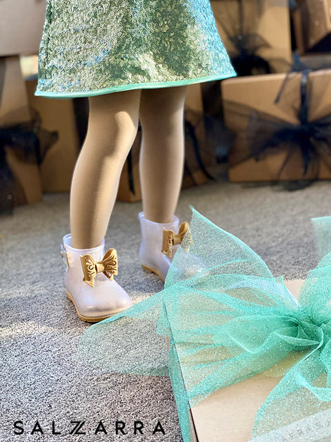 Frosted Glow Детска рокля зелени пайети