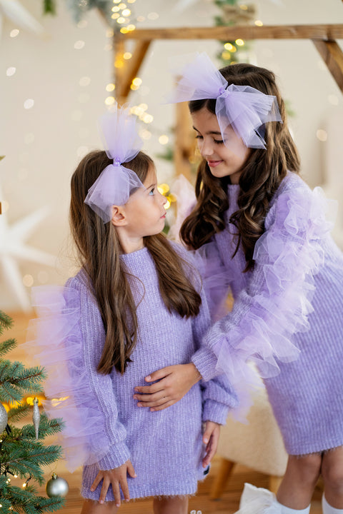 Winter Bloom Лилава рокля-туника с тюл