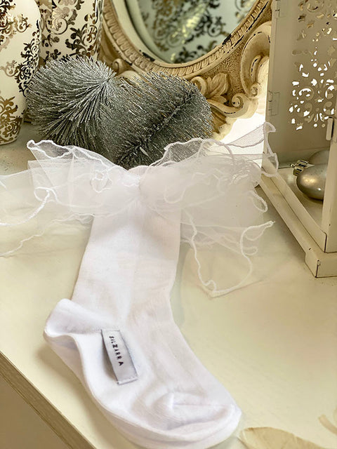 Tulle Kiss White Socks with white ribbons