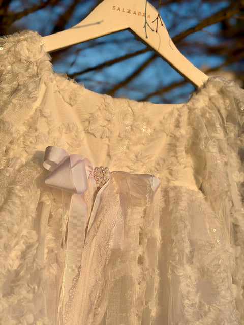 White Daisy Sequin Πολυτελές Λευκό Φόρεμα