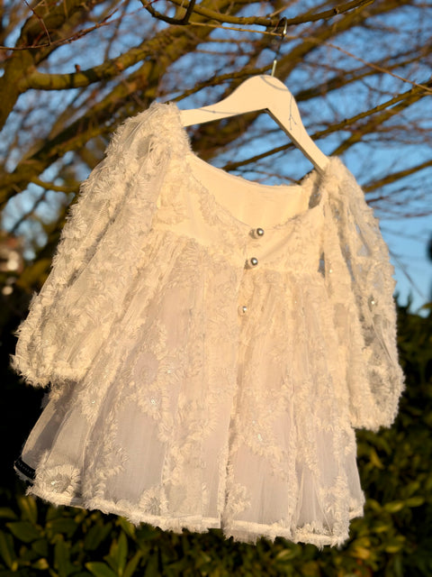 White Daisy Sequin Πολυτελές Λευκό Φόρεμα