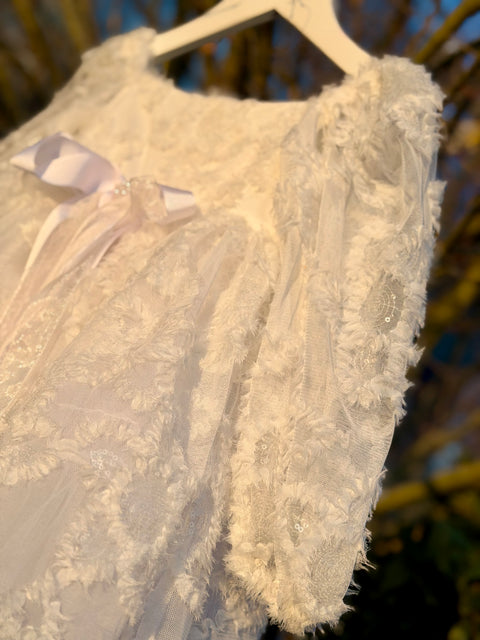 White Daisy Sequin Πολυτελές Λευκό Φόρεμα