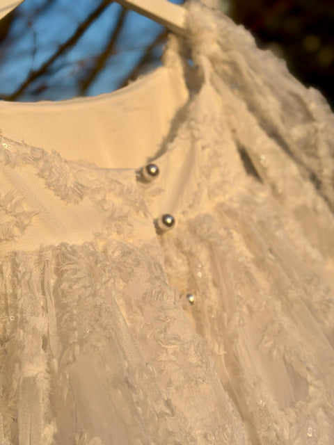 White Daisy Sequin Πολυτελές Λευκό Φόρεμα