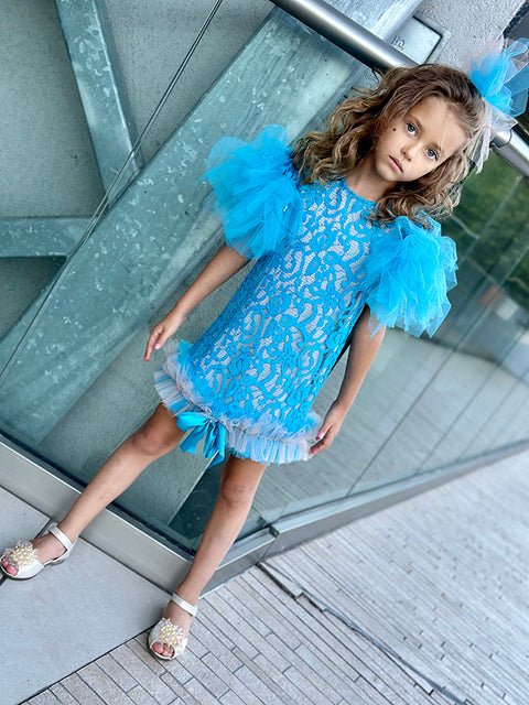 Blue Serenade Dress Детска синя дантелена рокля