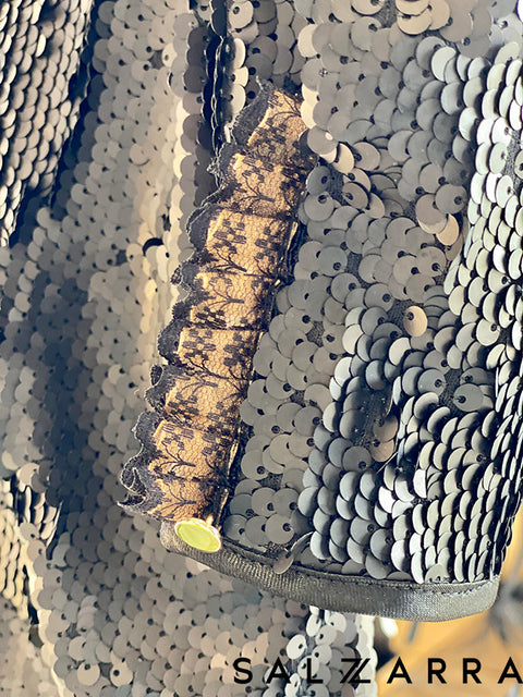 Starry Glow Black Sequin Dress with Gold Star