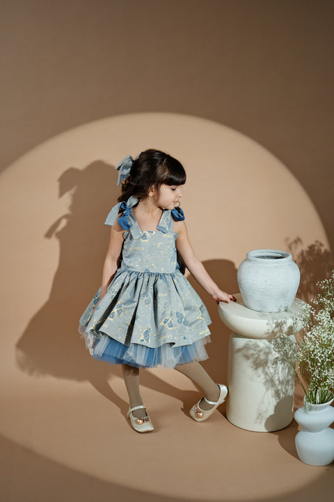 Blue Jacquard Princess Рокля от жакард