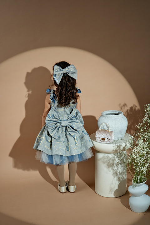 Blue Jacquard Bow Аксесоар за коса от жакард