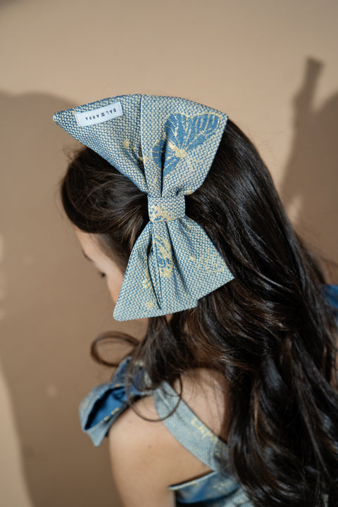 Blue Jacquard Bow Аксесоар за коса