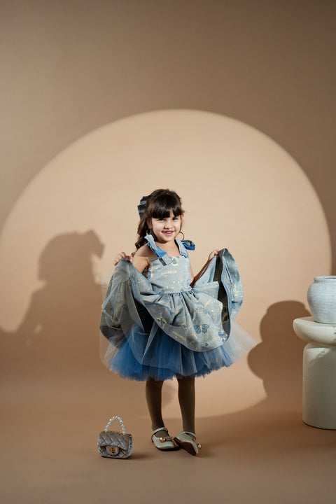 Blue Jacquard Princess Рокля от жакард