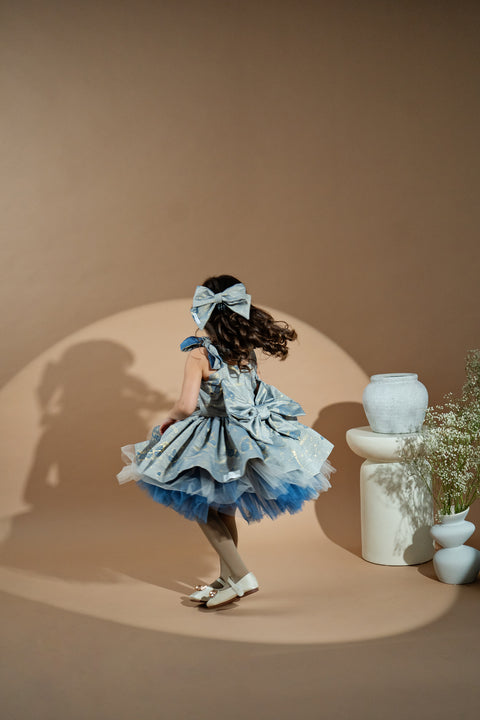 Blue Jacquard Princess Рокля от жакард