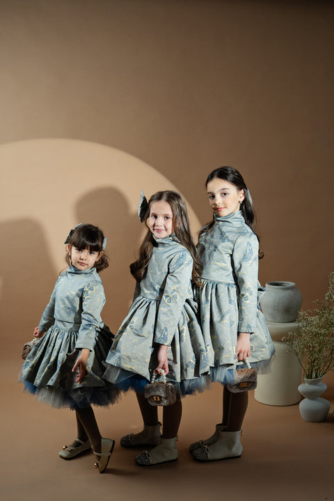 Blue Jacquard Princess Рокля от жакард