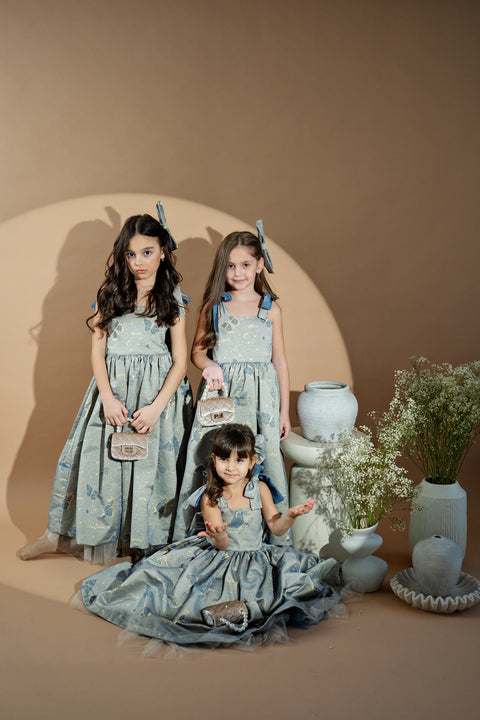 Blue Royale Jacquard Long jacquard dress