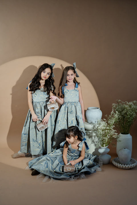 Blue Royale Jacquard Long jacquard dress